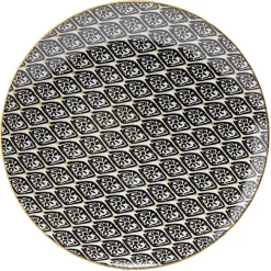 Assiette à dessert ronde Praia motif ethnique noir blanc jaune
