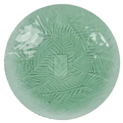 Assiette à dessert vert motif feuilles tropicales en relief