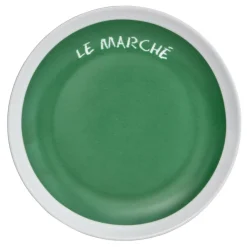 Assiette à dessert verte contour blanc inscription Le marché