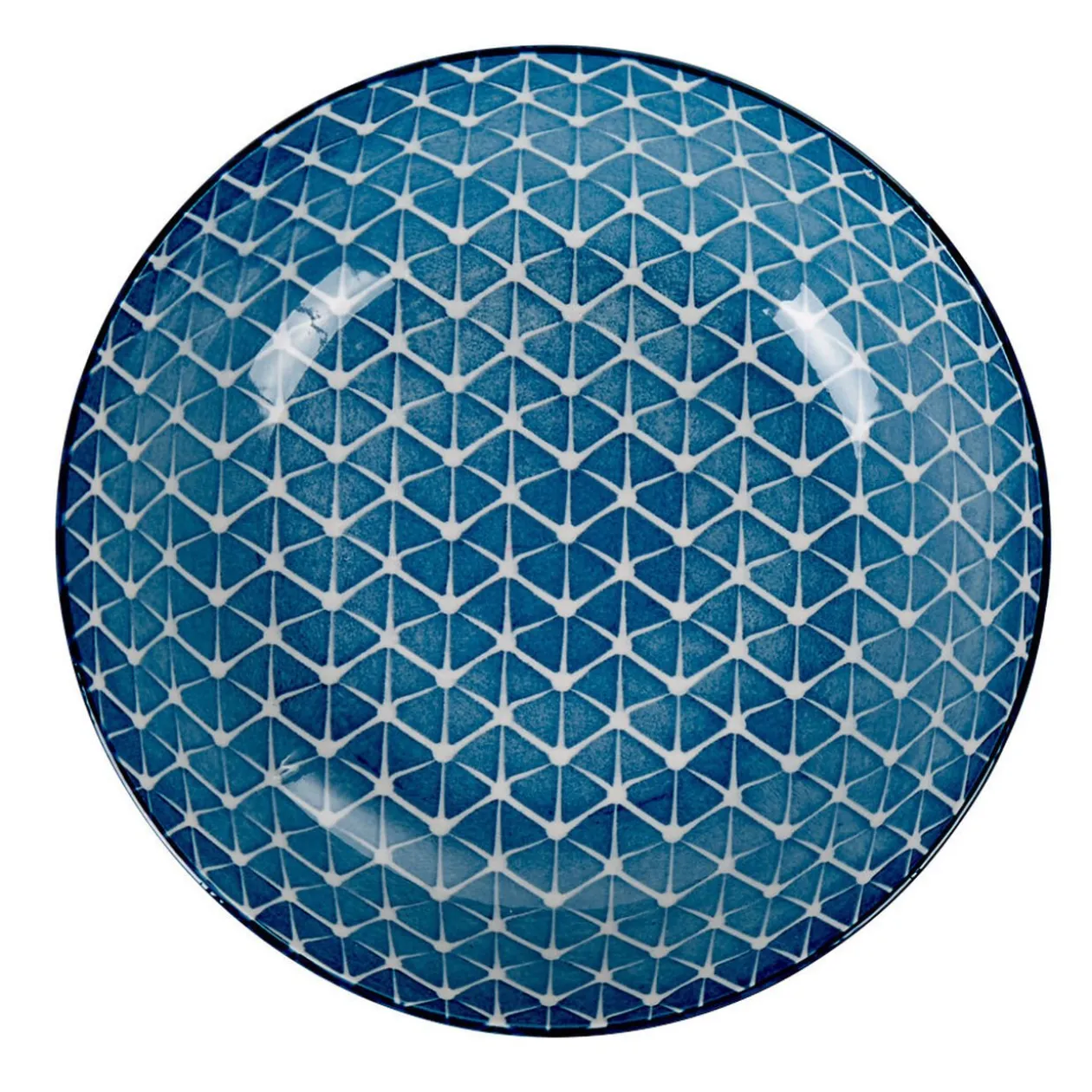 Assiette creuse bleue motif grillagé blanc Urban