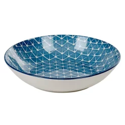 Assiette creuse bleue motif grillagé blanc Urban