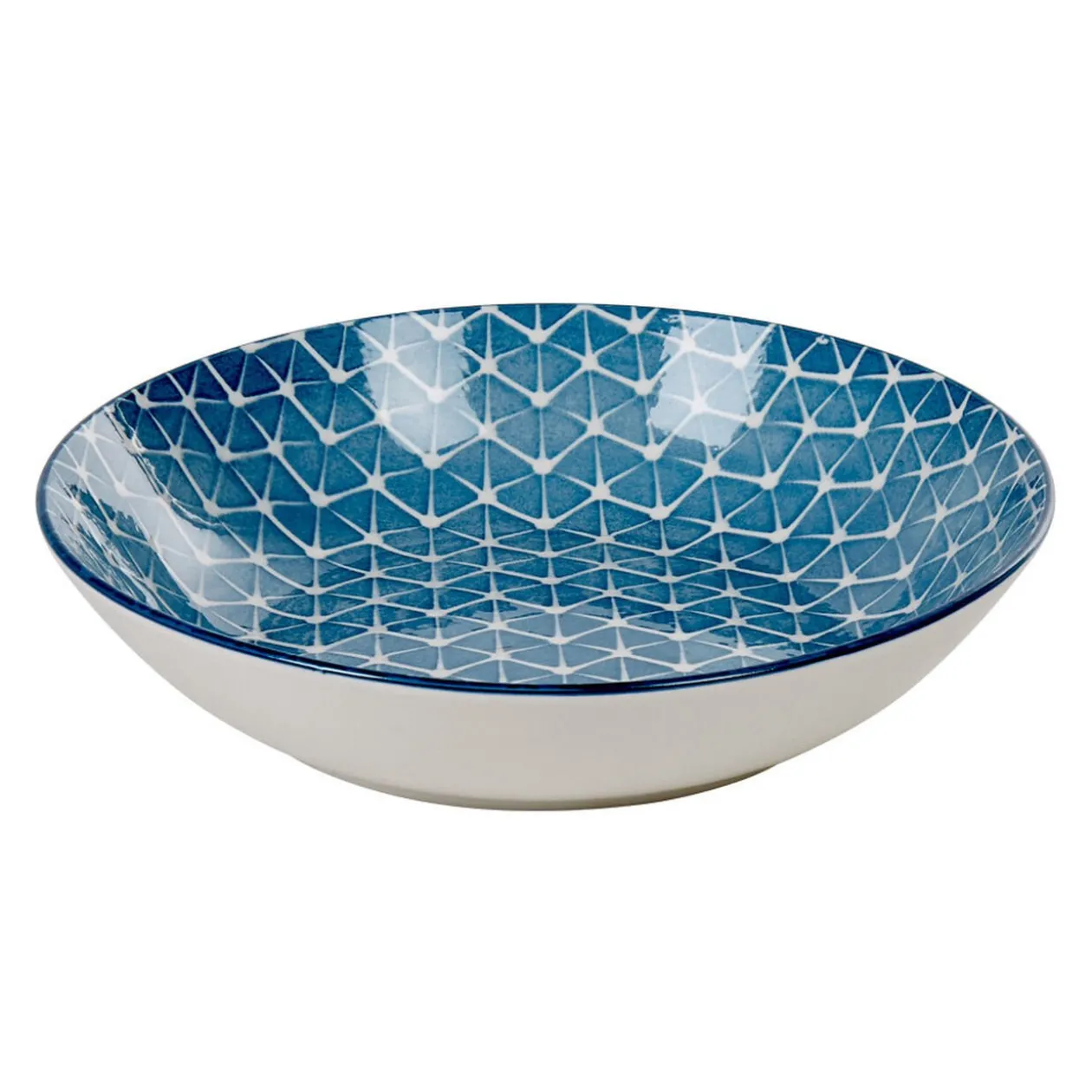 Assiette creuse bleue motif grillagé blanc Urban