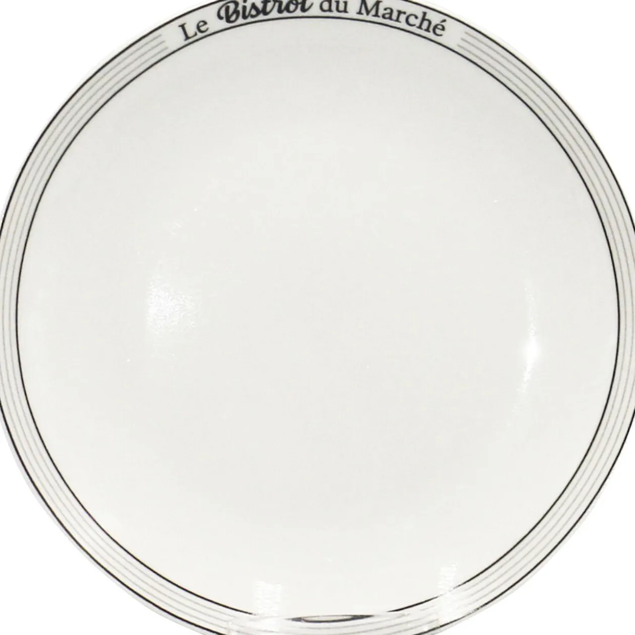 Assiette creuse rebord inscription Le Bistrot du Marché blanche