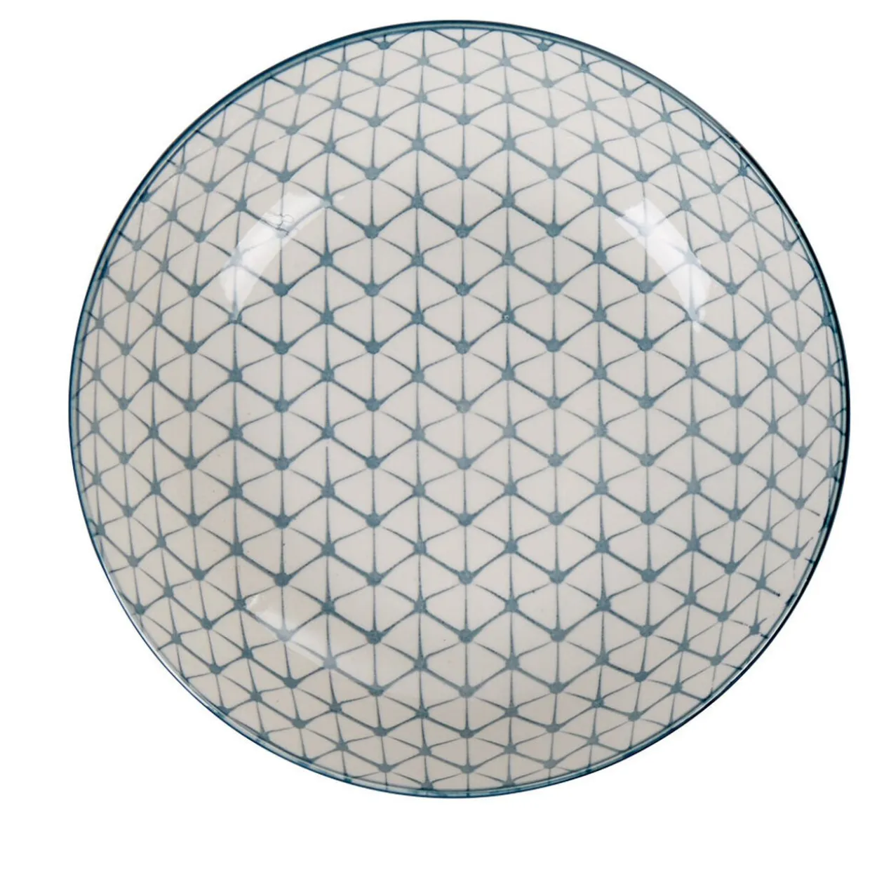 Assiette creuse ronde blanche motif géométrique bleu Urban
