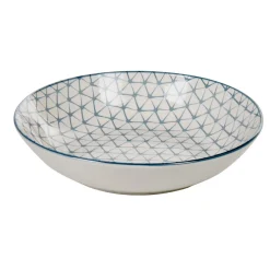Assiette creuse ronde blanche motif géométrique bleu Urban