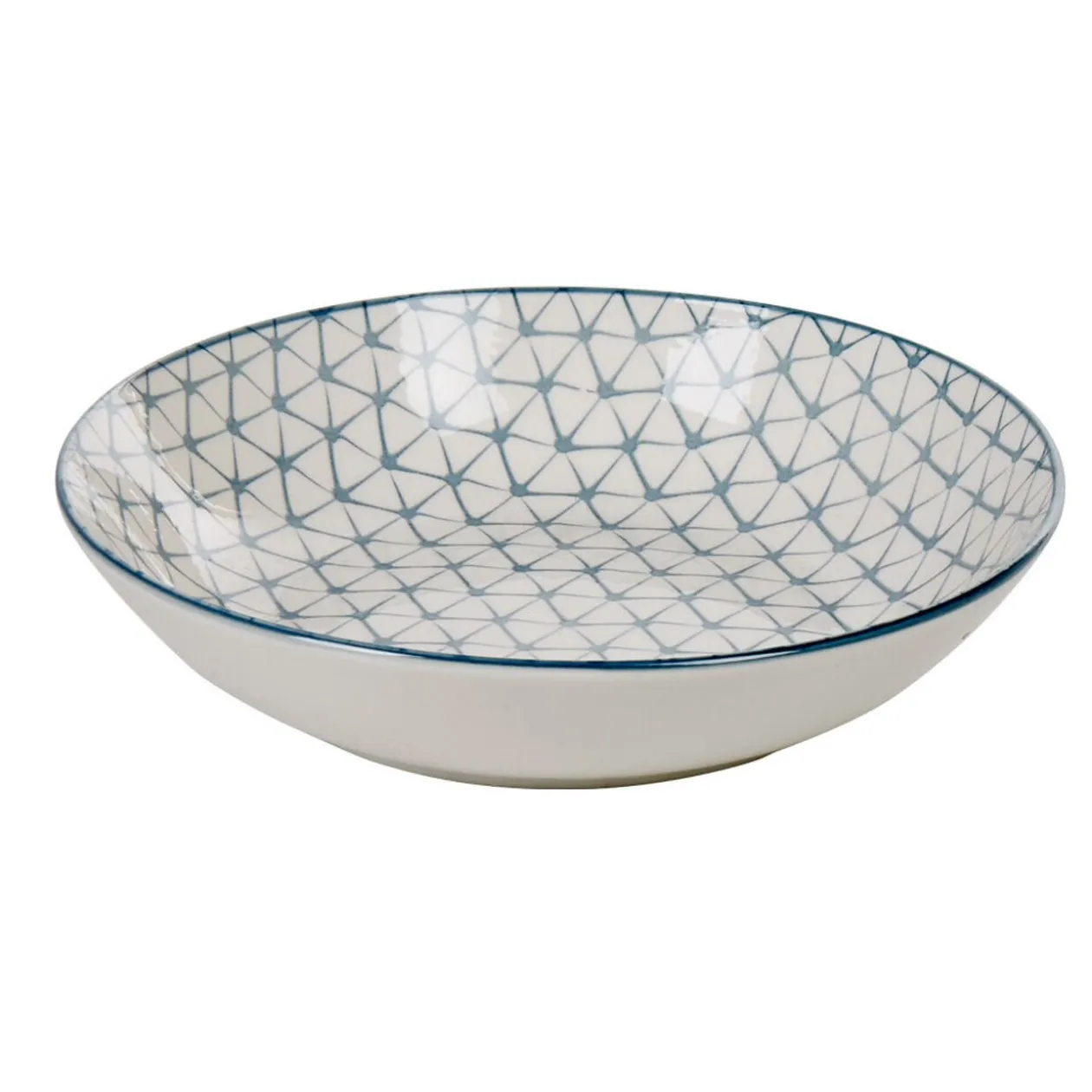Assiette creuse ronde blanche motif géométrique bleu Urban