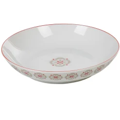 Assiette creuse ronde motif géométrique rouge gris campagne