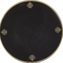 Assiette de présentation ronde noire motifs médaillon doré
