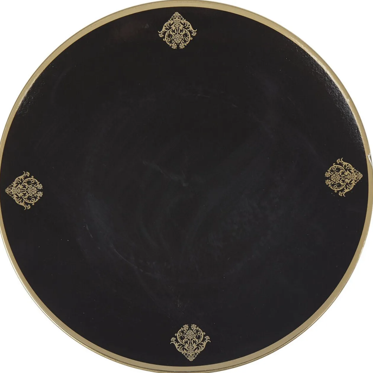 Assiette de présentation ronde noire motifs médaillon doré