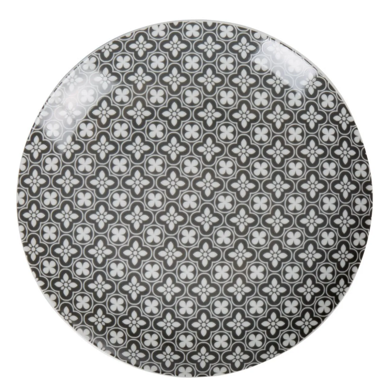 Assiette grise avec motif fleur blanche Dolce Vita