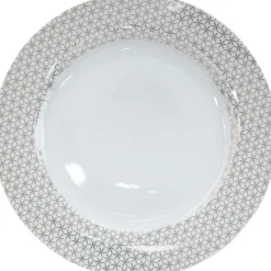 Assiette plate blanche bord design graphique cuivré