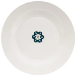 Assiette plate blanche décor fleur bleue