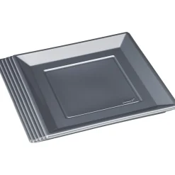 Assiette plate carrée gris foncé en plastique réutilisable x6