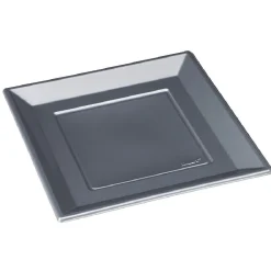 Assiette plate carrée gris foncé en plastique réutilisable x6