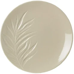 Assiette plate céramique beige ou vert motif feuille ø26,5 cm