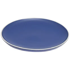 Assiette plate en faïence bleu avec liseré blanc