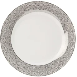 Assiette plate en porcelaine motif argenté