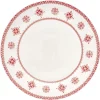 Assiette plate en porcelaine blanche motif Noël flocons rouges