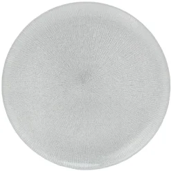 Assiette plate en verre strié gris argenté