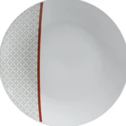 Assiette plate Oreige décor trèfles et ligne rouge x4