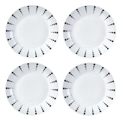 Assiette plate porcelaine blanche à pois noir x4