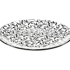 Assiette plate porcelaine motif feuillage noir blanc Ø24xH2,3cm