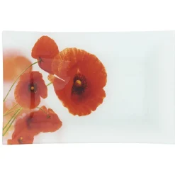 Assiette plate rectangulaire motif coquelicot