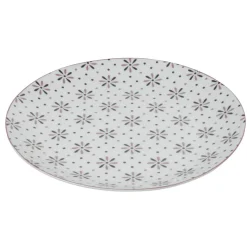Assiette plate ronde blanche motif fleurs violettes