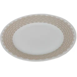 Assiette plate ronde blanche bordure dorée vague seigaiha