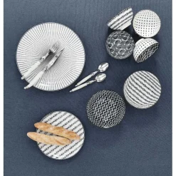 Assiette plate ronde blanche rayon noir