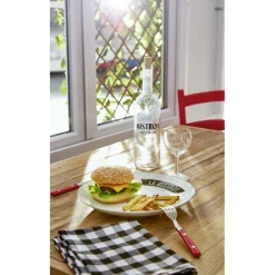 Assiette plate ronde blanche motif étiquette noire Le Bistrot