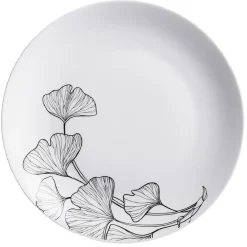Assiette plate ronde décor fleur blanc noir