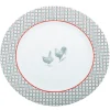 Assiette plate ronde design poule rebord motif triangulaire