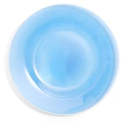 Assiette plate ronde liseré blanc verre transparent bleu Ø26cm