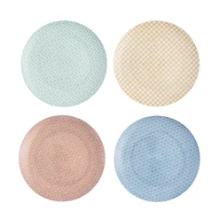 Assiette plate ronde motif géométrique 4 couleurs x4
