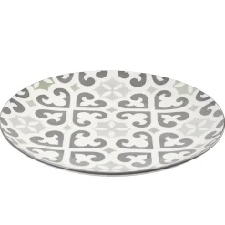 Assiette plate ronde motif carreau de ciment gris et blanc
