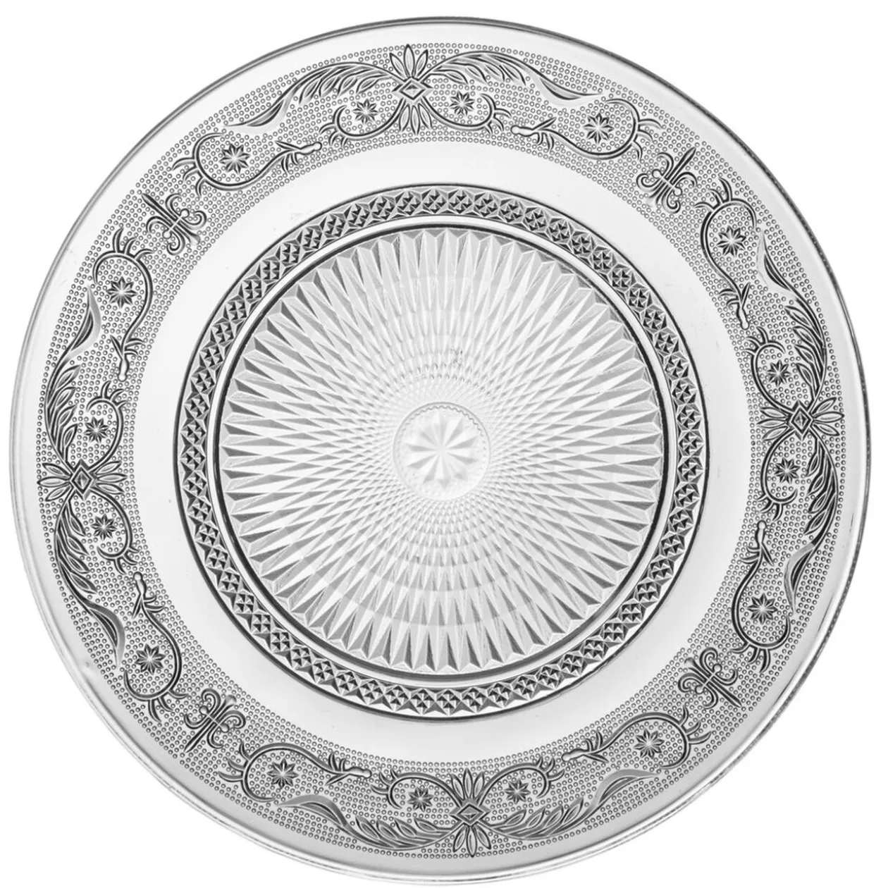Assiette plate ronde transparente ciselée