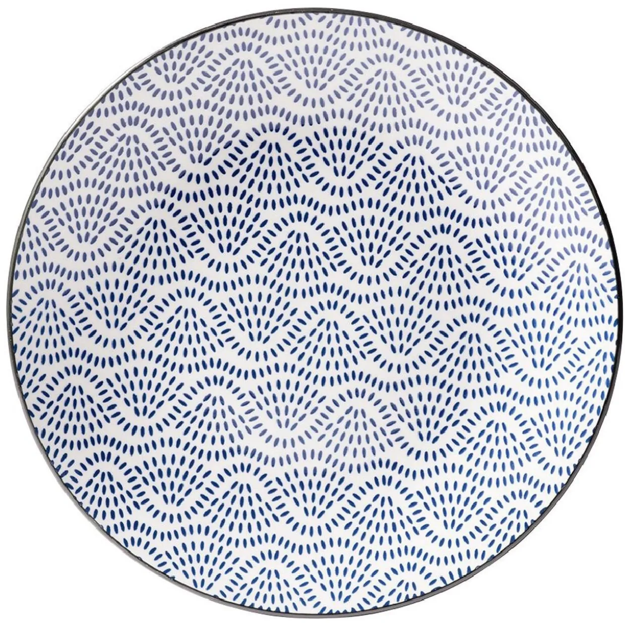 Assiette plate style japonais porcelaine bleu blanc