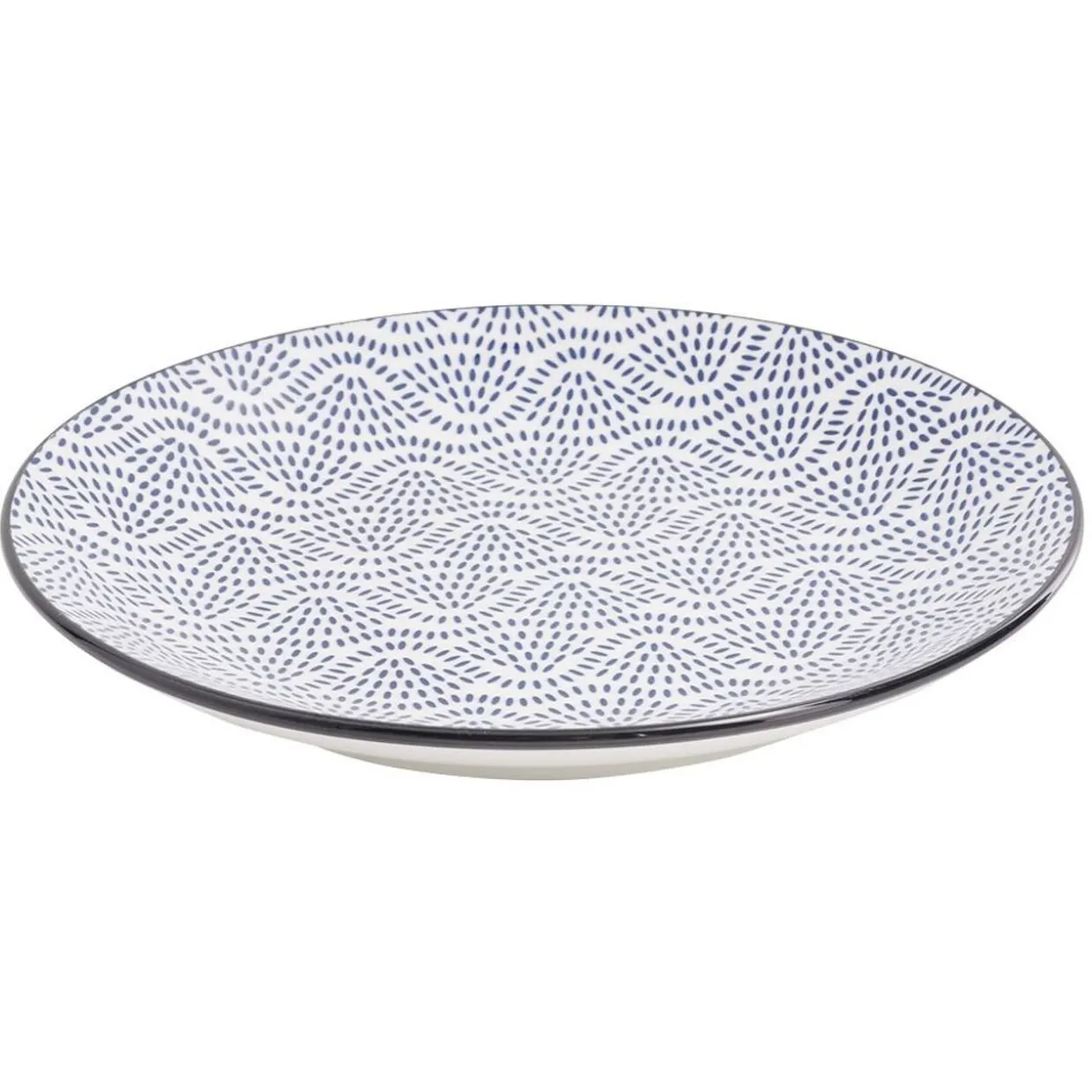 Assiette plate style japonais porcelaine bleu blanc