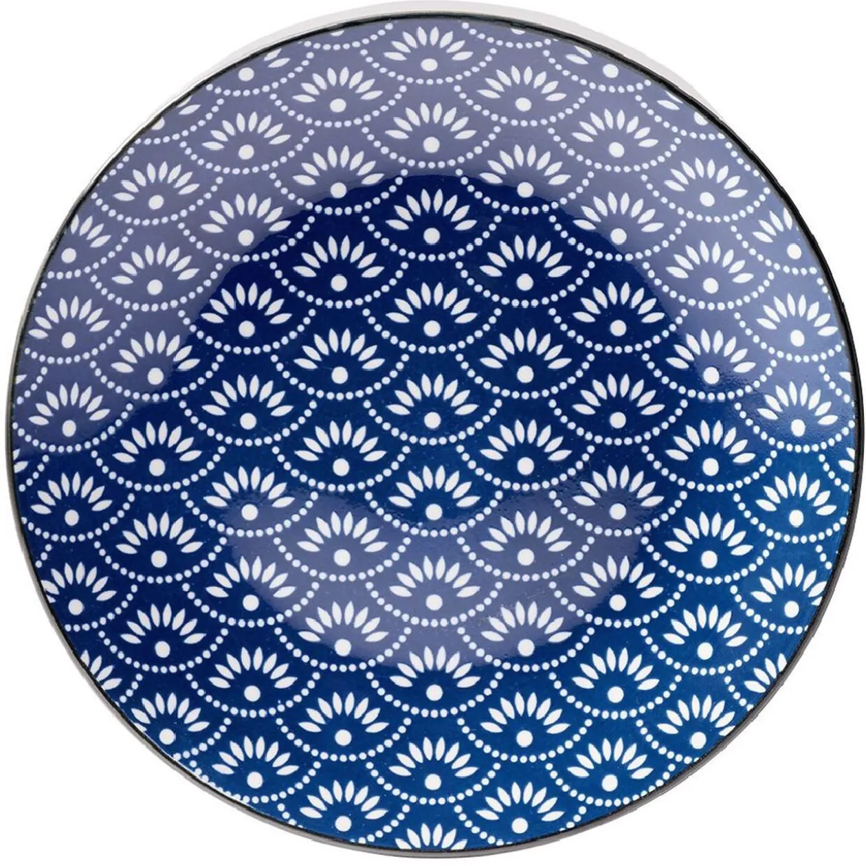 Assiette plate style japonais porcelaine bleu blanc