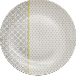 Assiette plate Zanzibar motif géométrique blanc et gris