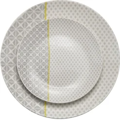 Assiette plate Zanzibar motif géométrique blanc et gris