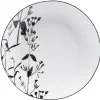 Assiette ronde blanche décor tiges feuilles noires