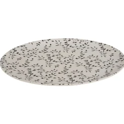 Assiette ronde fibre de bambou motif tiges et feuilles