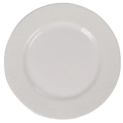 Assiette ronde plate céramique à rebord embossé uni blanc