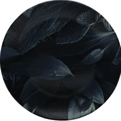 Assiette ronde plate décor feuillage vert noir