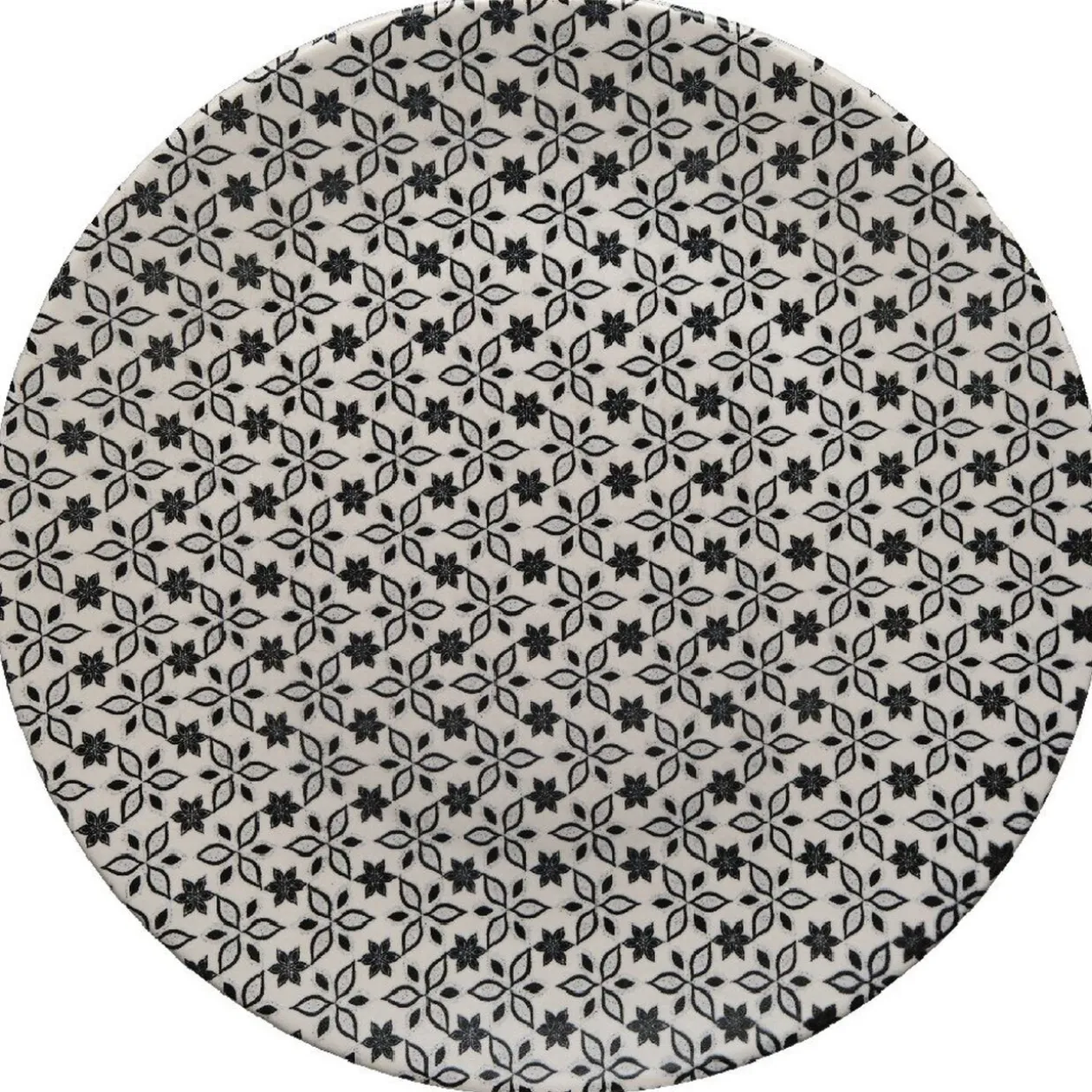 Assiette ronde plate petits motifs noir blanc