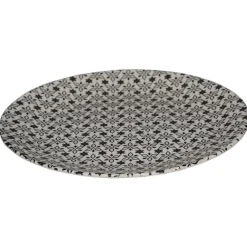 Assiette ronde plate petits motifs noir blanc