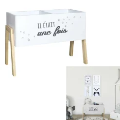 Bac à livres en bois Il était une fois blanc et naturel 60x30xH45cm