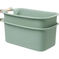 Bac de rangement plastique poignée bois Taille S x2